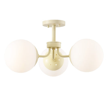 Olivier 23.5" 3-Light Bohemian Farmhouse Iron/Frosted Glass LED Semi Flush Mount - JONATHAN Y